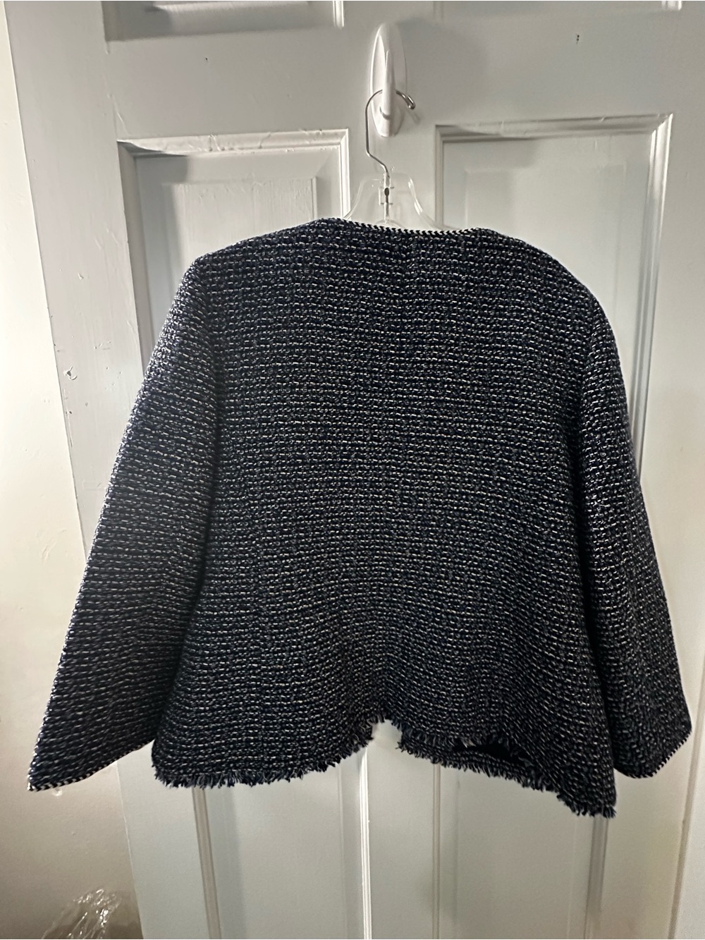 Talbots Navy Tweed Fringe Open-Front Jacket - Picture 3 of 6